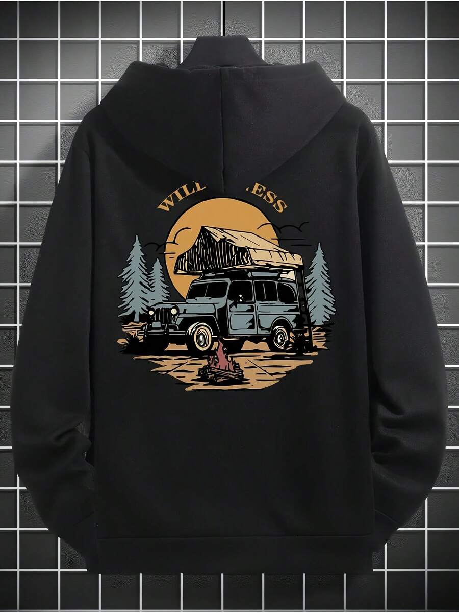 Sudadera con Capucha sin Cremallera para Hombres, Estampados Divertidos y Impresionantes, Tela Cómoda, Cordón Ajustable, Bolsillos Laterales, Lavable a Máquina, Perfecta para Vestir Diariamente, Calor en Salidas, Ropa Hogareña, Primavera Otoño Invierno - Negro - Ver 1