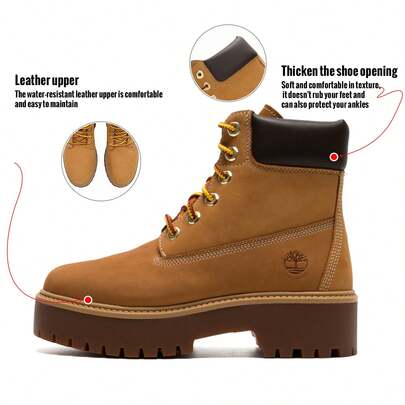 Timberland מגפי חוץ גבוהים, מגפי מרטין עם סוליות עבות לנשים, נעליים יומיומיות נוחות, שרוכים בצבע ניגוד + סוליית גומי עבה, מגפי הליכה/עבודה