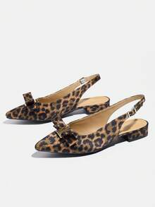Women's Retro Bow Leopard Print Pointed Toe Slip-On Sandals, New Spring/Summer 2026 Collection, Backless Mules, Comfortable Flat Slides - Leopard - View 19