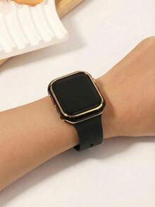 2件套运动手表表带和表壳套装，兼容表带40mm、44mm、46mm、42mm、41mm、45mm、49mm，男女通用，硅胶防水表带带表壳，兼容 Series SE、Ultra、2、3、1、11、10、9、8、7、6、5、4 - 黑/金色 - 查看 3