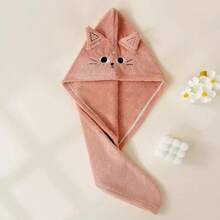 1pc Baby & Kids Cute Cat Cartoon Absorbent Quick-Dry Thickened Hooded Bath Towel, Embroidered Hair Drying Cap, Unisex