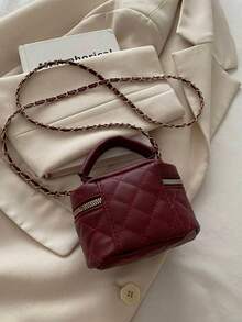 Lightweight Mini Bag, Chain Bag, Quilted Bag, Handbag, Bucket Bag, Suitable For Girls, College Students And Working Women, Perfect For Office, University, Work, Commute, Outdoor Activities, Travel And Outings, Must-Have Item For New Year - Burgundy - View 5