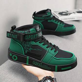 Casual sportskor för män, trendiga sneakers med tryck i mid-top för tonåringar