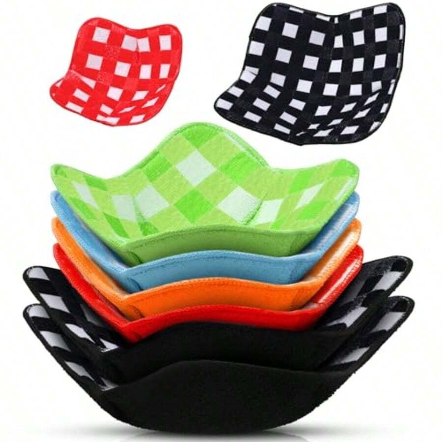 Plaid Bowl holders Check Microwave Bowl Holder Polyester Hot Bowl Holder Microwave Safe Plate Holder Heat Resistant Bowl Holder for Rice Soup Pasta Bowls 6 Pieces Red Blue Green Yellow Black - Rojoazulverdeamarillonegro - Ver 1