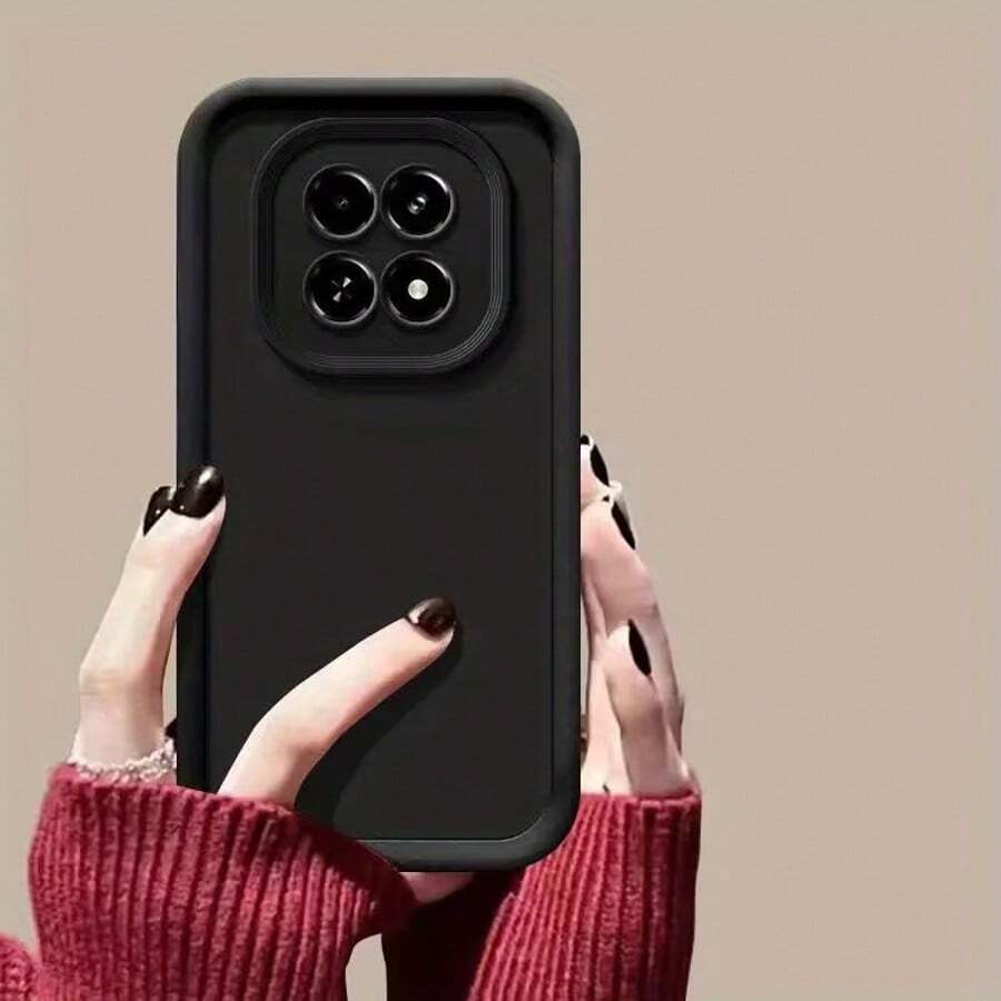 Black Minimalist Thick Phone Case, Suitable For Redmi And Series, With Lens Protection, Anti-Fall, Anti-Fingerprint Features. Prevents Daily Bumps And Scratches, Protects Phone Back Cover, Frame, And Camera. Unisex. - Black - View 1