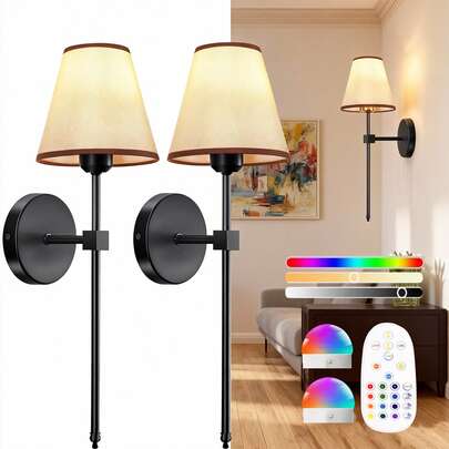 Đèn tường chạy bằng pin, đèn tường sạc điện màu vàng với 15 màu điều chỉnh được, điều khiển từ xa và chức năng hẹn giờ, thích hợp để trang trí phòng ngủ, phòng khách, hành lang.