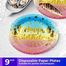 Happy Birthday Theme 20/40/60/80 Disposable Tableware Set, Including 7-Inch Paper Plates, 9-Inch Cardboard, 9-Ounce Cups, Napkins, Suitable For Daily Gatherings, Birthday Parties, Bridal Showers, Baby Showers, Clubs, Weddings, Tea Parties, Picnics, Outdoor Outings, And Themed Parties. - Multicolor - View 5
