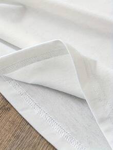 Camiseta casual de manga corta para mujer con cuello redondo y estampado de letras - Blanco - Ver 4