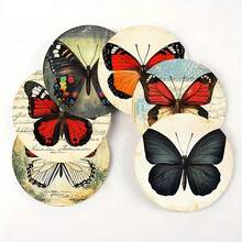 4个/6个/300个复古蝴蝶图案硅藻泥杯垫，适合家居装饰、餐厅装饰、主题派对、日常装饰，也可作为礼物赠送。 - 彩色 - 查看 6