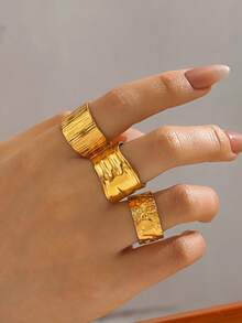 Bộ 3 chiếc nhẫn thép không gỉ dày dặn, kiểu dáng hình học phóng khoáng, phù hợp cho nữ giới đeo hàng ngày. - Nhiều màu - Xem 6