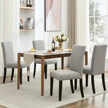 Juego de 2 Sillas de Comedor, Sillas de Cocina Acolchadas con Botones, Sillas de Comedor Tapizadas en Tela con Patas de Madera y Asiento Acolchado para Comedor, Cocina, Restaurante - Remaches grises 2 piezas - Ver 8