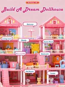 4-9 Years Old Girls' Dollhouse Playset, 1-4 Layers Rooms Playhouse With Doll Toys, Luxury Villa Toy, Princess Castle DIY Building Kit, Full Set Furniture Accessories, Fashion Dollhouse, Birthday Gift (Some Furniture Accessories And Doll Colors Are Random) - Multicolor - View 4