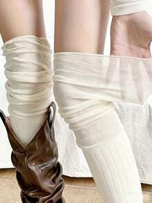 半双森系条纹过膝袜，高端显瘦女款，春秋季 - 彩色 - 查看 1