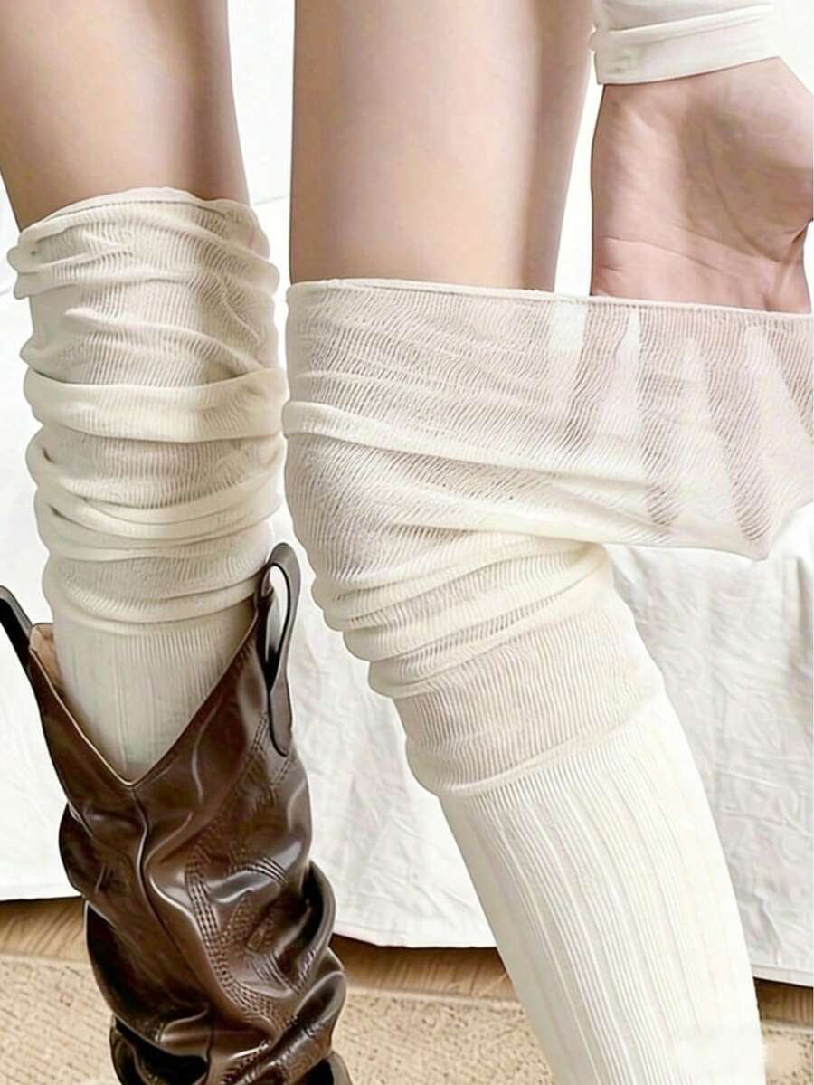 半双森系条纹过膝袜，高端显瘦女款，春秋季 - 彩色 - 查看 1