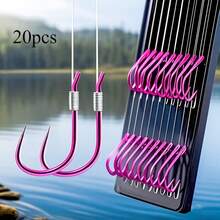 20 Hook /10 Pair Of New Fine Packaging Fishing Tackle Fishing Line Double Hook Manual Double Hook Fishing Hook Bait - Pink - View 3