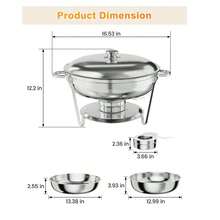 Chafing plato para buffet 2/4/6 paquete, 5QT acero inoxidable redondo chafing platos buffet con soporte de tapa, chafers y calentadores de alimentos con cuchara y pinzas para fiestas, bodas, plata - 6 paquetes - Ver 2