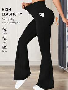 EBIOSVE Women's Flared Yoga Pants In Black | High-Waisted Tummy Control With Side Pockets | Lightweight & Stretchy For Spring & Fall
