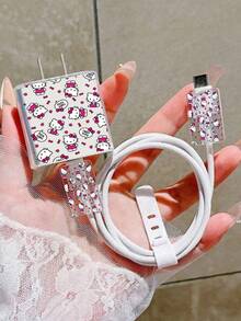 Sanrio Cute Bow Kitten Full Screen Kitten Charging Cable Compatible With IPhone 17 Pro Max, Anti-Bending Data Cable Protector Compatible With IPhone 16, 20W - Multicolor - View 8