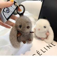 1pc Unique Large Eared Rabbit Keychain Hand Woven Hanging Rope Accessory, Suitable For Bags, Backpacks, Car Keys, Etc., Suitable For Winter Use - Dark Grey - View 6