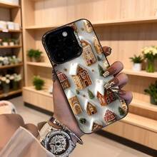Carcasa de teléfono con diseño de casa de jengibre blanca con estampado navideño para iPhone adecuada para temporada festiva,Aplicable a los teléfonos de la serie Apple y Galaxy - Negro - Ver 4