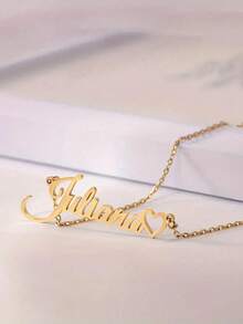 1PC A Variety Of Styles Optional Stainless Steel Heart Tag Personalized Name Necklace, Detachable Cuban Chain, Stylish Personalized Jewelry
