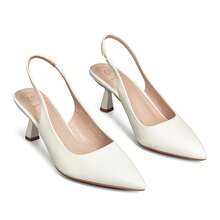 WEIDE Zapatillas de Tacón Elegantes para Mujer, Punta Fina y Tacón Bajo Destalonado, Estilo Elegante y Cómodo para Mujeres Jóvenes, Combinan con Vestidos y Ropa Casual – Ideales para Uso Diario y Eventos Sociales - Blanco - Ver 10