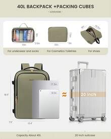 LOVEVOOK Travel Backpack For Women & Men With Waist Strap,40L 50L Carry On Backpack Luggage Travel Essentials Flight Approved, Personal Ltem Travel Bag Weekender Daypack With 3 Packing Cubes - 豆綠色 - 查看 3