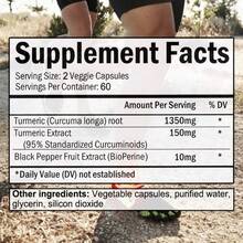 Dietary Supplements - Turmeric Curcumin With Black Pepper Extract Capsules, High Absorption, Joint Support - 120 Capsules - 1瓶 - 查看 2