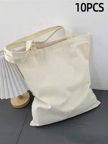 10PCS/1pc Travel Portable Multi-Functional Canvas Bag, Large Capacity Shopping Travel Tote Bag, Reusable Daily Shopping Bag, Portable Foldable Canvas Bag, DIY Paintable One Shoulder Canvas Tote Bag, Canvas Handbag, Student Tote Bag, Perfect For Beach, Travel Canvas Tote Bag, Suitable As Christmas Gift For Her - Multicolor - View 20