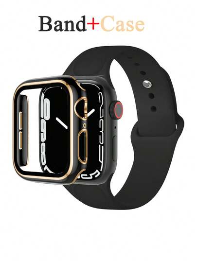 2 st sportklockarmband och fodral, kompatibelt med -armband 40 mm, 44 mm, 46 mm, 42 mm, 41 mm, 45 mm, 49 mm, unisex, vattentätt silikonklockarmband med fodral, kompatibelt med -serien SE, Ultra, 2, 3, 1, 11, 10, 9, 8, 7, 6, 5, 4