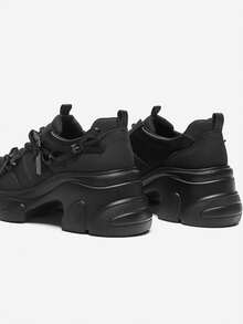 女士高跟休闲运动鞋，时尚休闲鞋，百搭厚底运动鞋，春季 - 黑色 - 查看 4