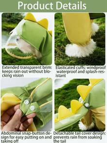 3D Dinosaur & Dog Raincoat, Fully Waterproof, Covers Whole Body Including Legs And Tail, Transparent Visor, Reflective Stripes And D-Ring Leash Hole, Suitable For Spring/Summer/Fall/Winter, Green/Blue Color, Fits Small To Medium Dogs (Chihuahua, Toy Poodle, Maltese) - Multicolor - View 6