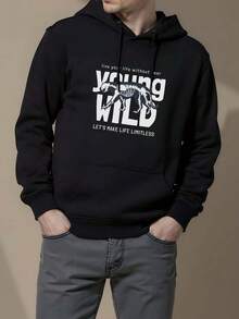 Deportes de ocio masculinos suéter de manga larga sudadera con capucha estampada con letras otoño e invierno transporte nacional masculino - Negro - Ver 6