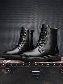 Herren Herbst Lässig Schwarz Leder Schuhe mit niedrigem Schaft, vielseitig, komfortabel mit weicher Sohle, modischer Schnürung im britischen Stil, ganzjährig - Schwarz - Übersicht 6