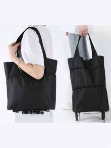 2-In-1 Foldable Rolling Shopping Cart, Oxford Cloth Rolling Shopping Bag, Lightweight Foldable Hand Trolley Bag, Waterproof Reusable Shopping Bag, Suitable For Travel, Shopping And Laundry, Unisex