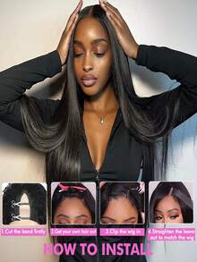 V型假发，真人发直发假发，带夹子，无需胶水，适合初学者，V型假发，无需胶水，无需缝纫，夹式半头假发，女士款，32英寸 - SNatural - 查看 3