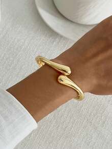 Conjunto de pulseras de gota de agua de alta gama minimalista, diseño curvo asimétrico brillante, pulsera de estilo europeo y americano versátil, adecuada para uso casual y fiestas, joyería de vacaciones - Dorado - Ver 7