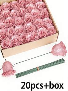 20/10支闪亮玫瑰花束，DIY人造闪光玫瑰花束，红色塑料假玫瑰，人造玫瑰，永不凋谢的闪亮人造玫瑰花束，适用于周年纪念、订婚、结婚礼物、家居装饰、办公室厨房装饰、派对装饰、房间装饰、情人节装饰、母亲节装饰、情人节礼物、生日礼物、毕业礼物（不含礼品袋） - 彩色 - 查看 21
