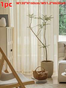 1pc Japanese-Style Linen Sheer Curtain, Semi-Transparent For Living Room Bedroom, Thick Linen, Japanese Guesthouse Style - Beige - View 15