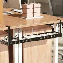 1pc Black/White Solid Iron Retractable Power Strip Cable Organizer, Suitable For Office, Home, Gaming, Hotel, As Cable Management Holder With Detachable Hub, Multi-Functional Cable Bridge, Keeps Desk Tidy, Flame Retardant & Insulated Cable Bridge - Multicolor - View 7