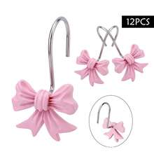 12 Pcs Bow Shower Curtain Hooks Durable Rustproof Metal Decorative Curtain Hangers - Pink - View 3