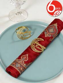 6/12pcs Gold Star & Moon Napkin Rings, Suitable For Ramadan Room Decor, Tabletop Decor, Home Decor, Ideal For Party, Birthday, Wedding, Dinner Buffet Elegant Minimalist Decoration - Multicolor - View 11