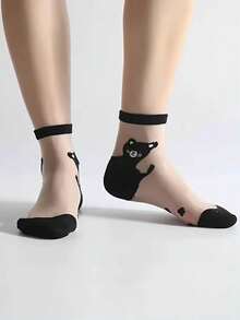 4-Pairs Women's Short Socks - Cute Cartoon Cat Illustrations, Ultra-Thin & Breathable, Mixed Colors (White/Beige/Gray/Black) For Everyday Casual & Outdoor Wear, Cute Socks, Playful Attire, Playful Design, Versatile Sock Styles, Durable Sock Fabric, Breathable Material - Multicolor - View 5