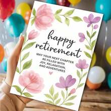 1张精美“退休快乐”贺卡，含信封 - “退休冒险乐趣”设计，水彩花卉图案，完美适用于退休人士，是退休庆祝活动和休闲时光的理想之选，退休贺卡|花卉装饰卡|纸质贺卡，庆祝活动配件 - 彩色 - 查看 8