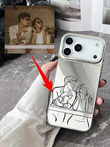 Ốp lưng điện thoại tự thiết kế, vẽ tay theo yêu cầu, tương thích với iPhone 17/16/15/14/13/12/11 Pro Max, ốp lưng mạ bạc tráng gương, thiết kế thời trang, hoàn hảo cho gia đình, cặp đôi, bạn bè và ảnh chân dung cá nhân, ảnh thú cưng, dành cho gia đình. - Bạc - Xem 4