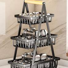 3-Tier Countertop Fruit Vegetable Basket - Multifunctional Kitchen Storage Organizer - Negro - Ver 7
