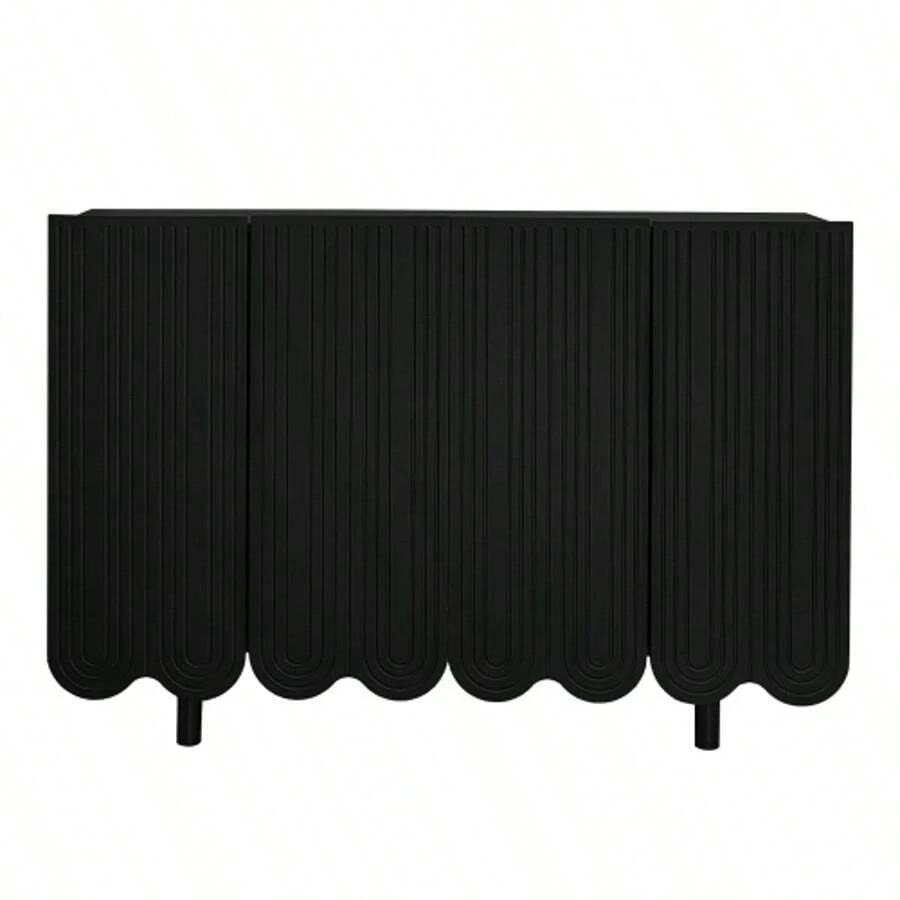 Sideboard, Teardrop-Shaped Sideboard With Molded Doors And Buffer Hinges - 黑色 - 查看 1