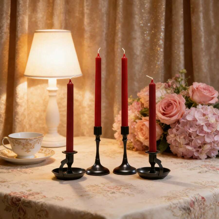 2/4 Packs 25cm European Red Long Stem Candles, Atmospheric Scented Candles, Smokeless Aromatherapy Candles, Suitable For Romantic Dinners, Valentine's Day, Home Decor, Photography Props, Party/Restaurant Decoration, Best Friend's Gift, Daily Use, Wedding Souvenir, Picnic Gatherings, And Table Setting During Ramadan, Various Holiday Party Atmosphere Decorations.