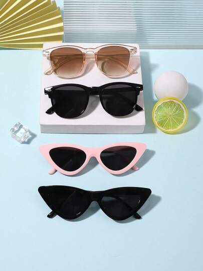 1 Set 4 PCS Boy's And Girl's 7-14Y Vintage Cat Eye And Round Frame Fashion Glasses Lightweight Frame Casual Style For Family Travel And Outing Photography Decoration With Glasses Box