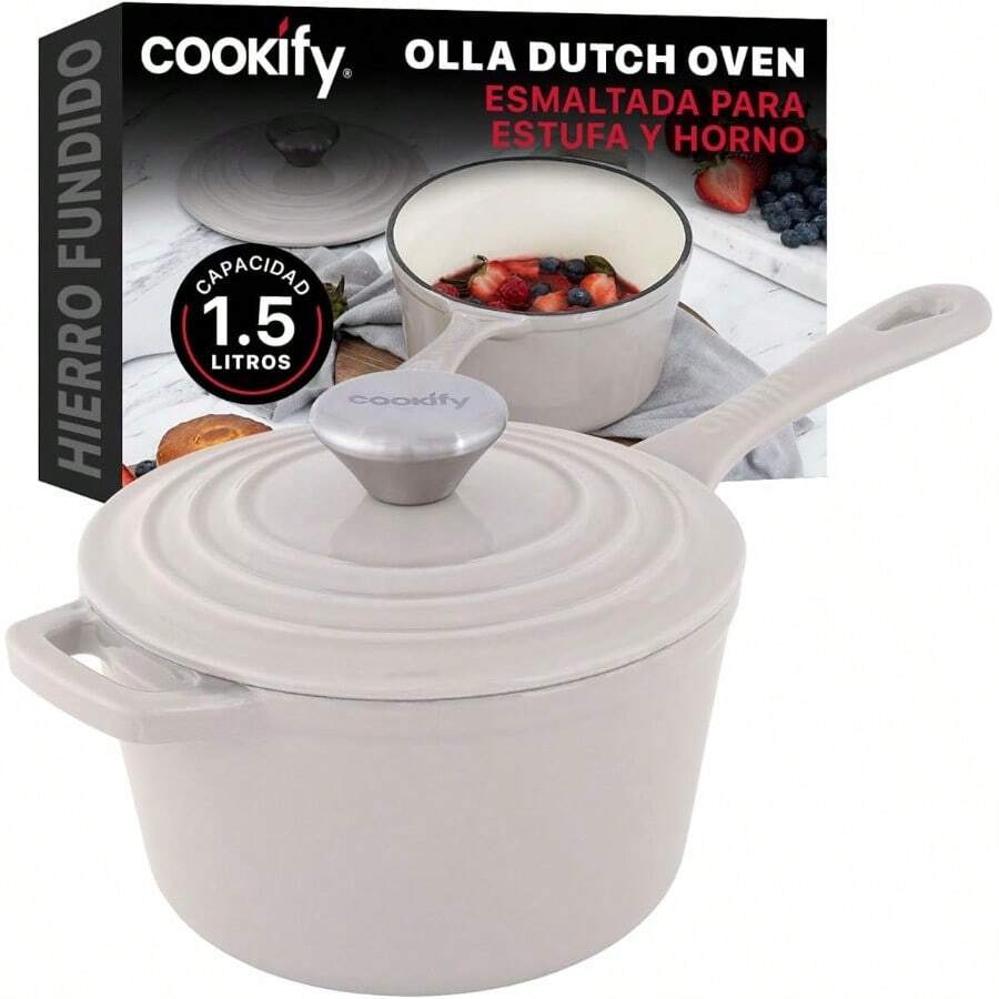 Olla de Hierro Fundido Esmaltado para Horno y Estufa Capacidad 1.5 Litros Taupe 17 cm - Gris pardo - Ver 1